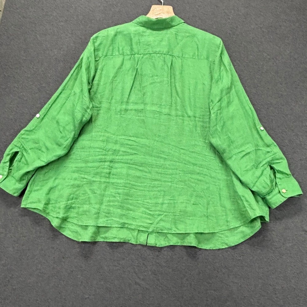 J Jill Shirt Womens 3X Linen Button Up  Relaxed Roll Tab Sleeve Green Coastal - Picture 6 of 11